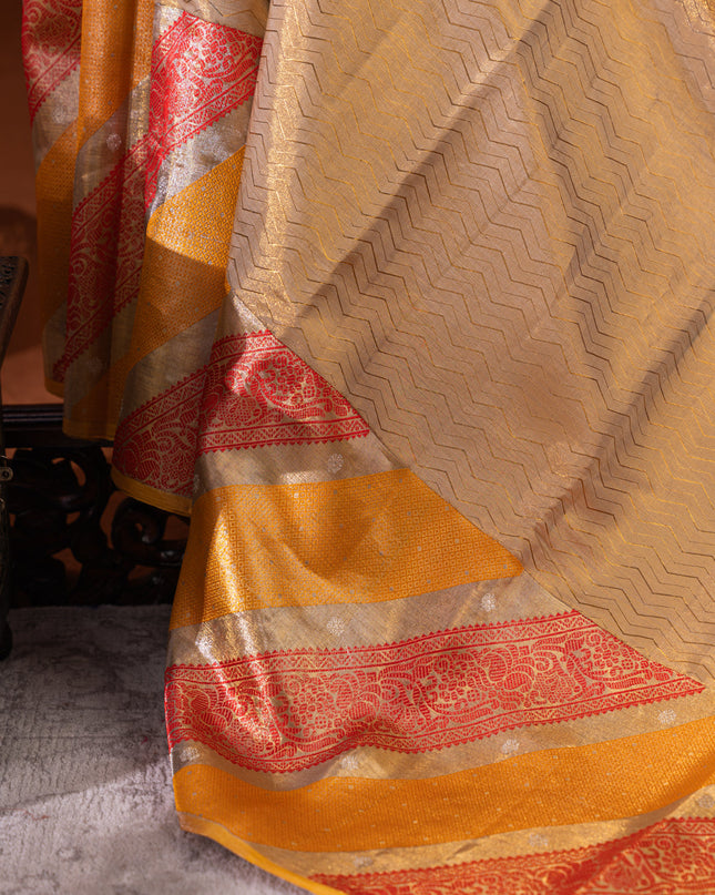 Tissue Kanchipuram Gold And With Zig Zag Pattern