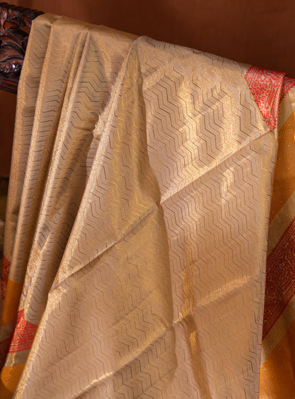 Tissue Kanchipuram Gold And With Zig Zag Pattern
