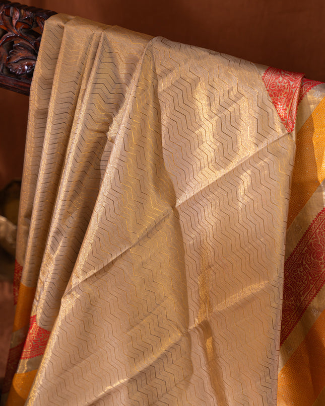 Tissue Kanchipuram Gold And With Zig Zag Pattern