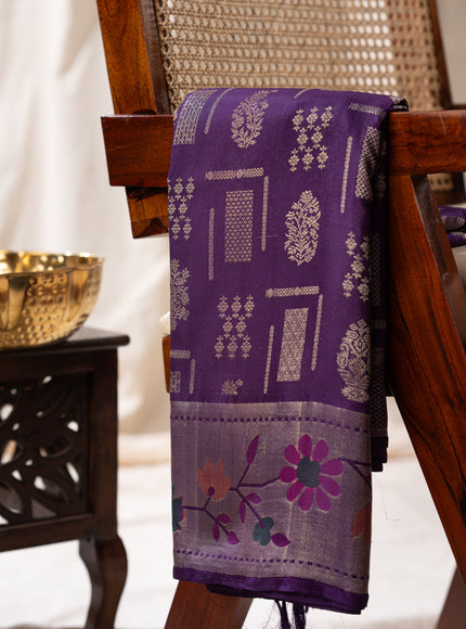 Kanchipuram Silk Violet And With Silver Brocade