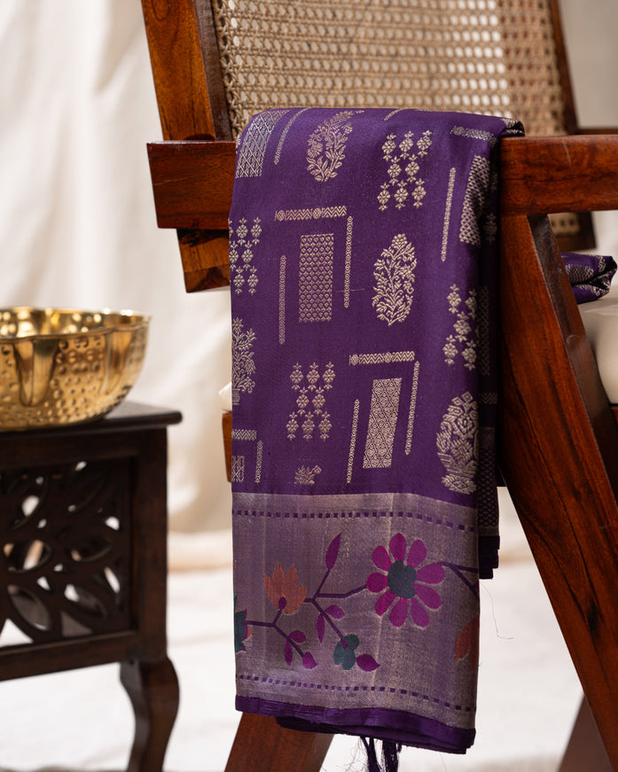 Kanchipuram Silk Violet And With Silver Brocade