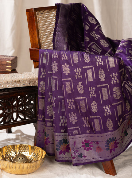 Kanchipuram Silk Violet And With Silver Brocade