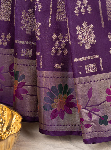 Kanchipuram Silk Violet And With Silver Brocade