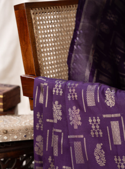 Kanchipuram Silk Violet And With Silver Brocade