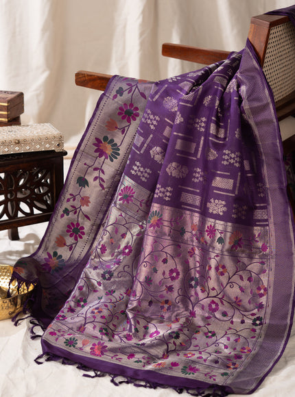 Kanchipuram Silk Violet And With Silver Brocade