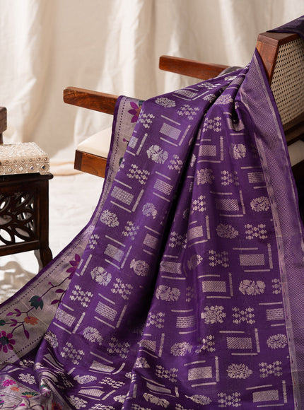 Kanchipuram Silk Violet And With Silver Brocade