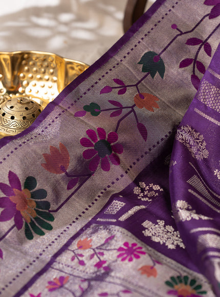 Kanchipuram Silk Violet And With Silver Brocade