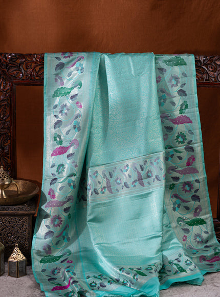 Kanchipuram Silk Teal Blue And With Silver Brocade