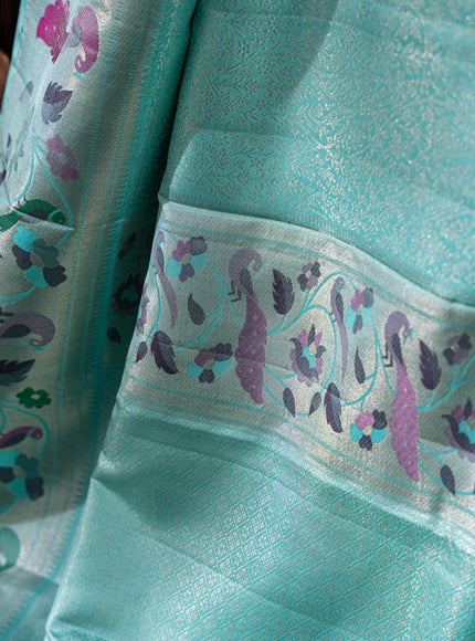 Kanchipuram Silk Teal Blue And With Silver Brocade