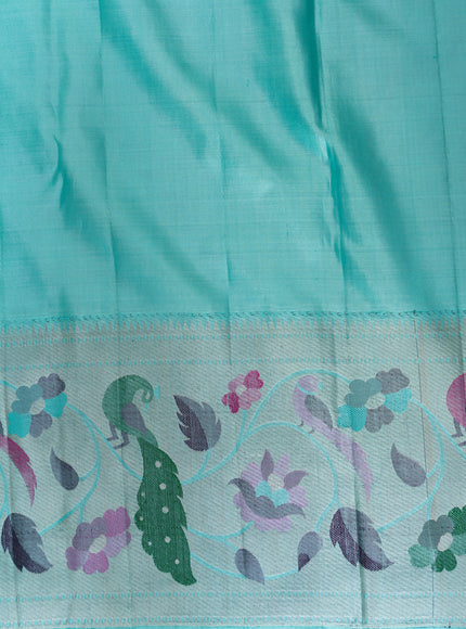 Kanchipuram Silk Teal Blue And With Silver Brocade