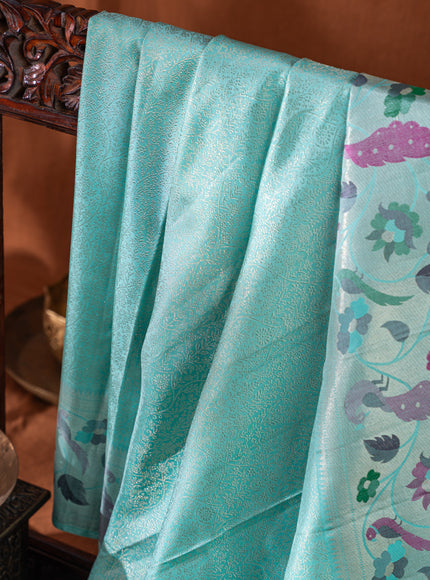 Kanchipuram Silk Teal Blue And With Silver Brocade