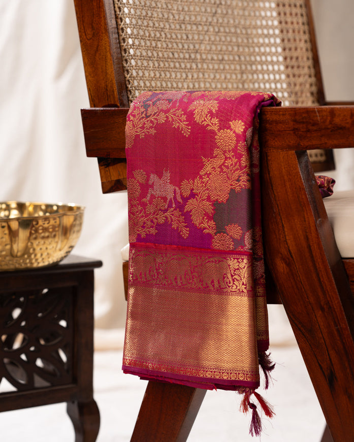 Kanchipuram Silk Dark Pink And With Brocade Pattern
