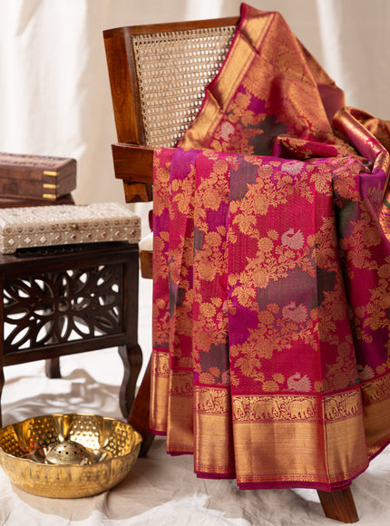 Kanchipuram Silk Dark Pink And With Brocade Pattern