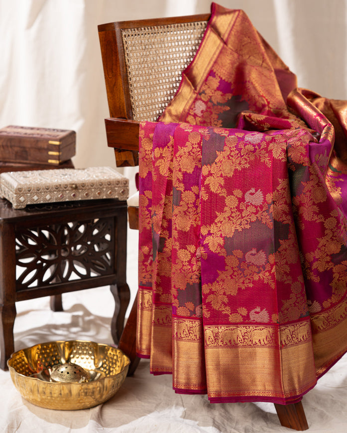 Kanchipuram Silk Dark Pink And With Brocade Pattern