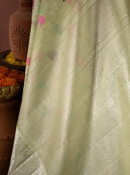Pastel Green Kanchipuram Kora Silk With Minakari Jaal Weaves