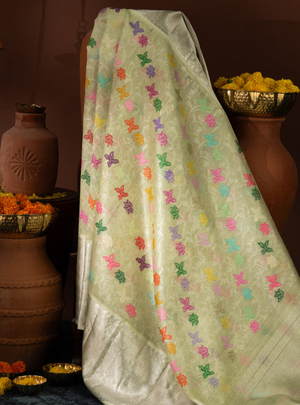 Pastel Green Kanchipuram Kora Silk With Minakari Jaal Weaves