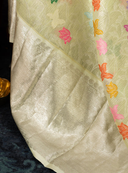 Pastel Green Kanchipuram Kora Silk With Minakari Jaal Weaves