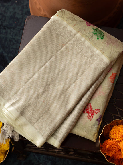 Pastel Green Kanchipuram Kora Silk With Minakari Jaal Weaves