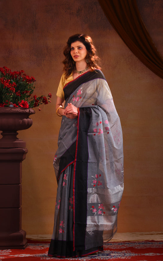 Zari Kota Grey And Black With Jamdhani Weaves