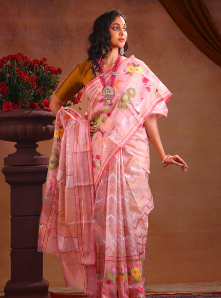 Zari Kota Baby Pink With Wavy Weaves And Skirt Type Border