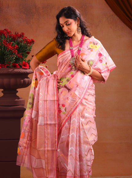 Zari Kota Baby Pink With Wavy Weaves And Skirt Type Border
