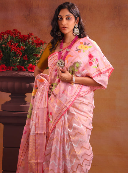 Zari Kota Baby Pink With Wavy Weaves And Skirt Type Border