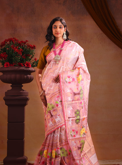 Zari Kota Baby Pink With Wavy Weaves And Skirt Type Border