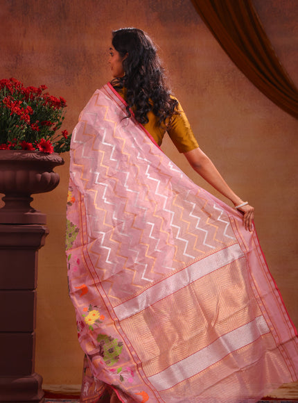 Zari Kota Baby Pink With Wavy Weaves And Skirt Type Border
