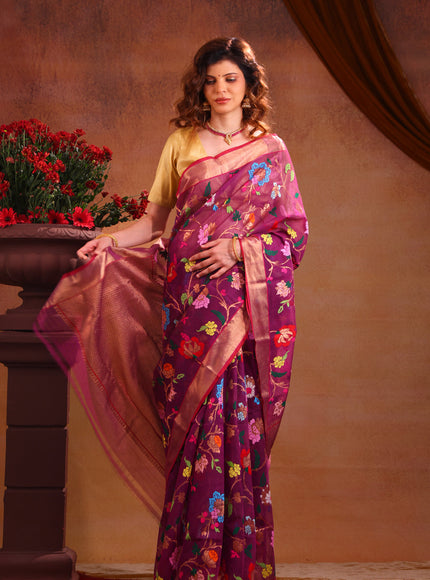 Zari Kota Deep Purple With Jamdhani Weaves