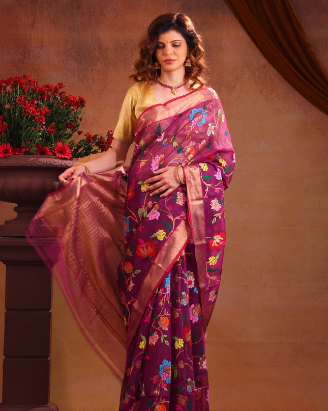 Zari Kota Deep Purple With Jamdhani Weaves