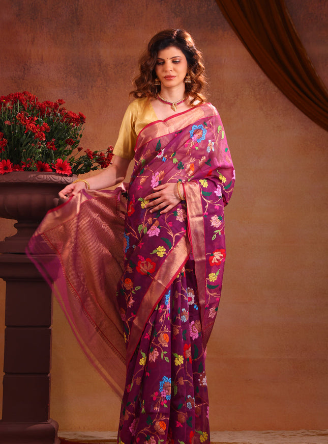 Zari Kota Deep Purple With Jamdhani Weaves