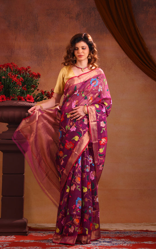 Zari Kota Deep Purple With Jamdhani Weaves