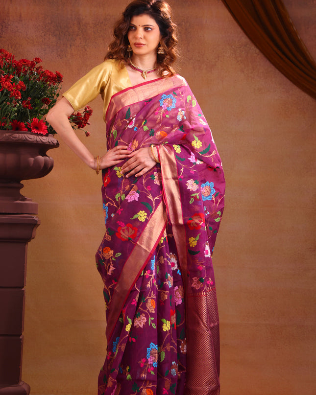 Zari Kota Deep Purple With Jamdhani Weaves