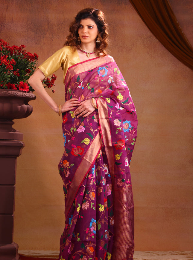 Zari Kota Deep Purple With Jamdhani Weaves
