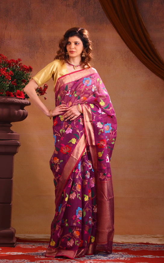 Zari Kota Deep Purple With Jamdhani Weaves
