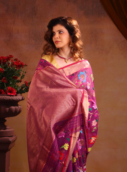 Zari Kota Deep Purple With Jamdhani Weaves