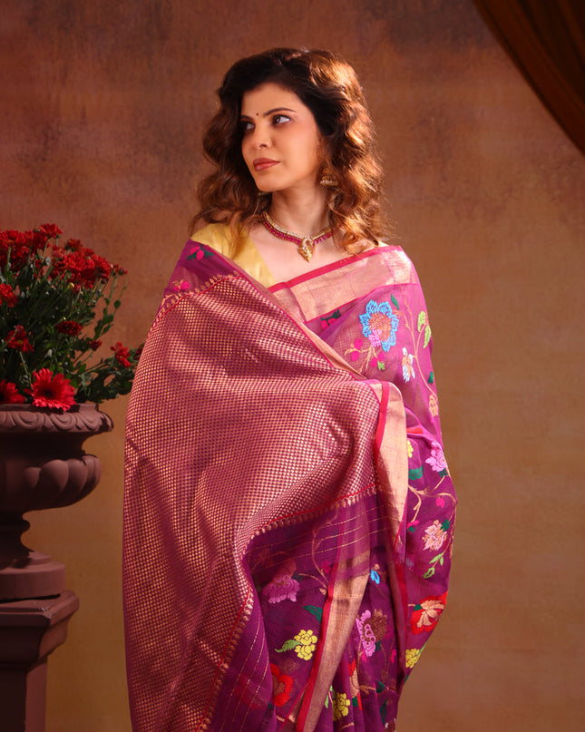 Zari Kota Deep Purple With Jamdhani Weaves