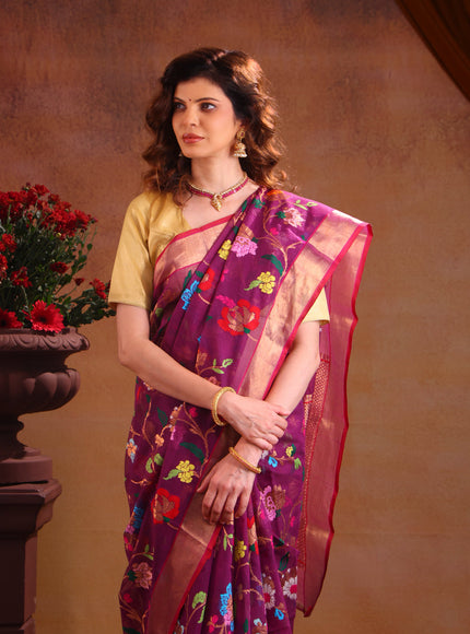 Zari Kota Deep Purple With Jamdhani Weaves
