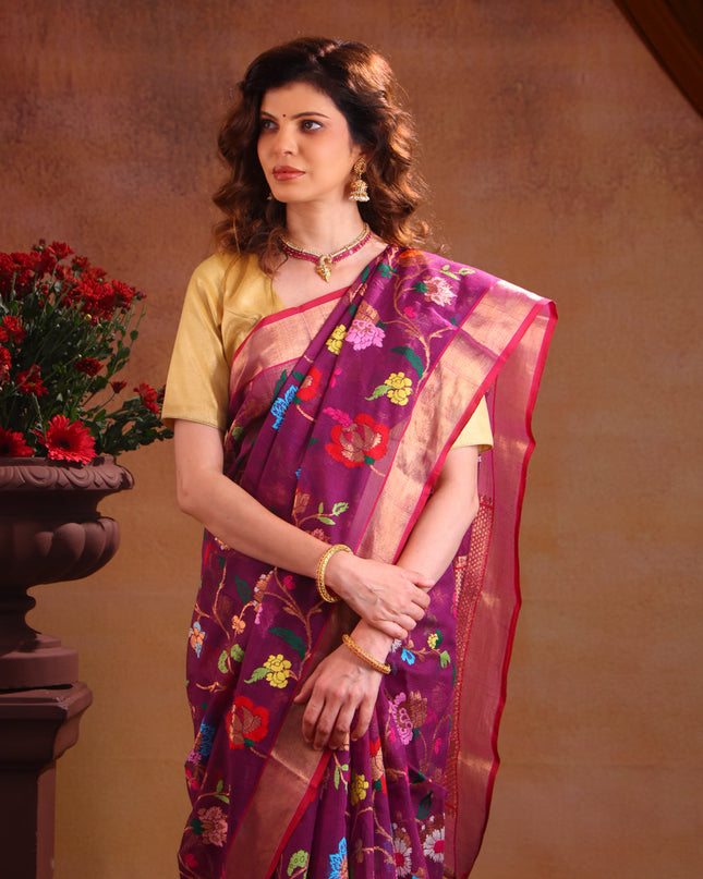 Zari Kota Deep Purple With Jamdhani Weaves