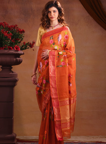 Zari Kota Rustic Orange And Red With Jamdhani Weaves