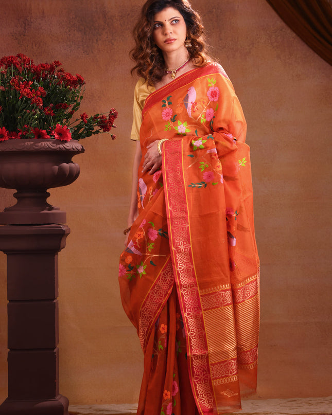 Zari Kota Rustic Orange And Red With Jamdhani Weaves