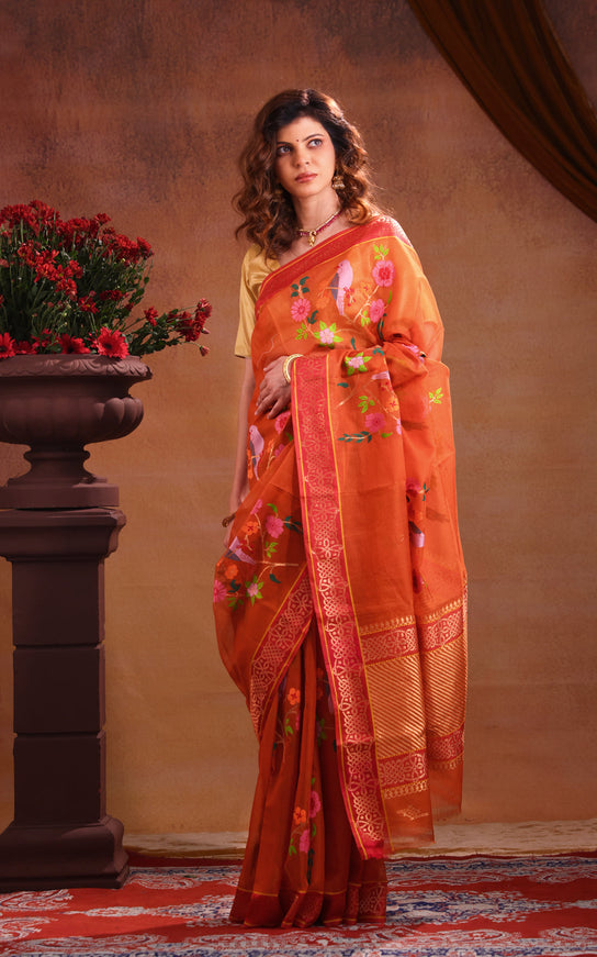 Zari Kota Rustic Orange And Red With Jamdhani Weaves