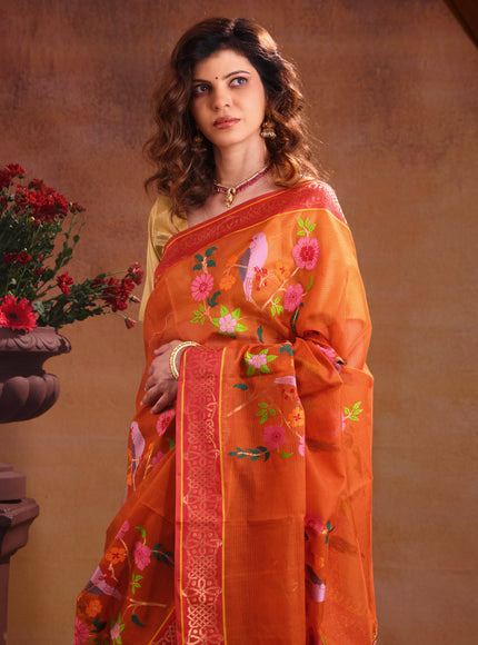 Zari Kota Rustic Orange And Red With Jamdhani Weaves