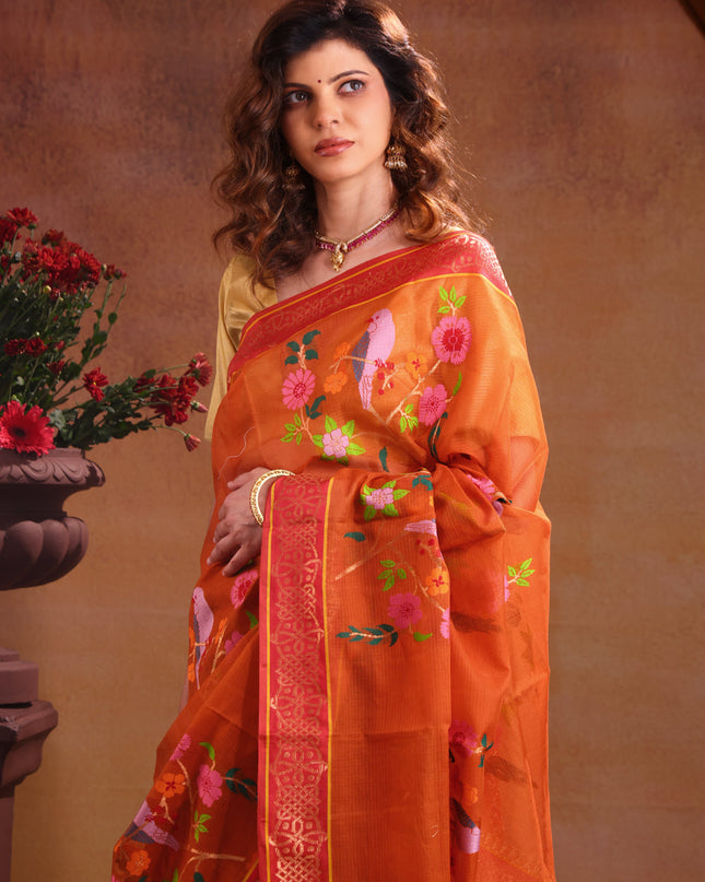 Zari Kota Rustic Orange And Red With Jamdhani Weaves