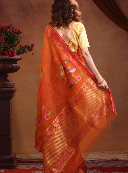 Zari Kota Rustic Orange And Red With Jamdhani Weaves