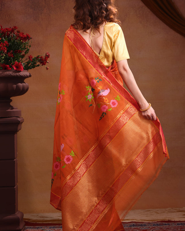Zari Kota Rustic Orange And Red With Jamdhani Weaves