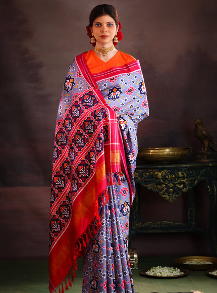 Patan Patola Grey And Pink Silk Saree