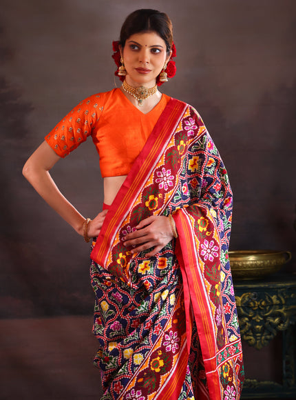 Patan Patola Navy Blue And Maroon Silk Saree