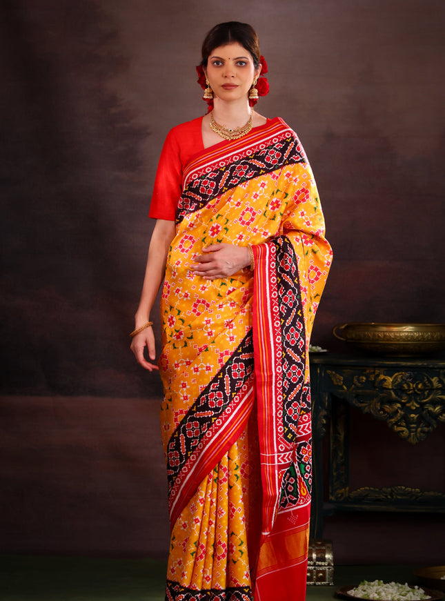 Patan Patola Yellow And Maroon Silk Saree