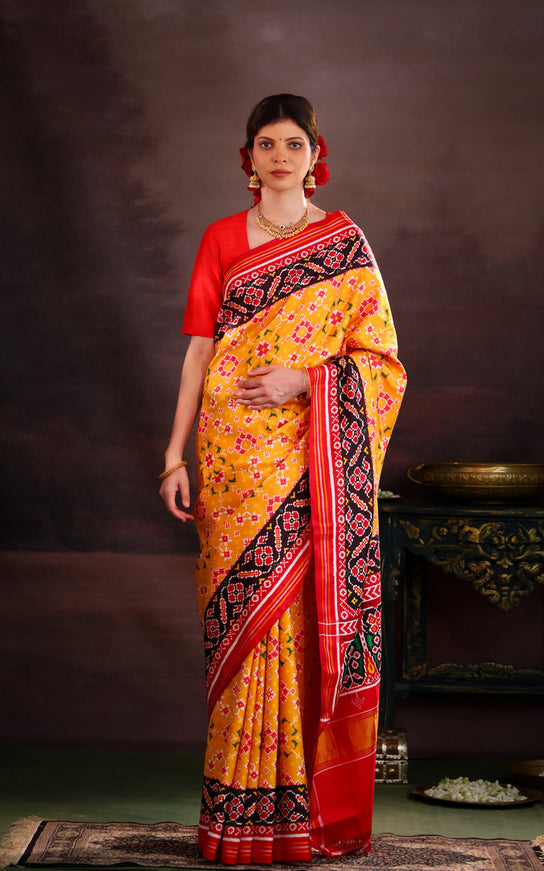 Patan Patola Yellow And Maroon Silk Saree